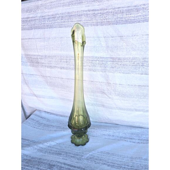 Vintage Green Glass Swung Vase 15" Pedestal Base Mid-Century Style - Picture 1 of 3